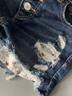 American Eagle High Rise Denim Shortie 0 Button Fly Ditsy Floral Picnic Festival